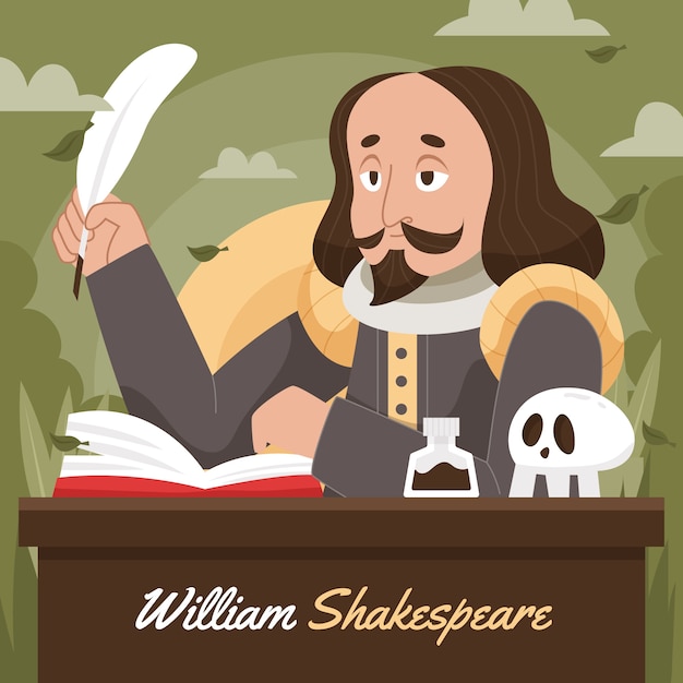 Kostenloser Vektor shakespeare-illustration des flachen designs