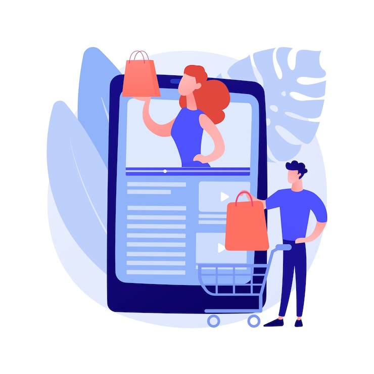 Kostenlose Vektor shopping sprees video abstrakte konzeptillustration