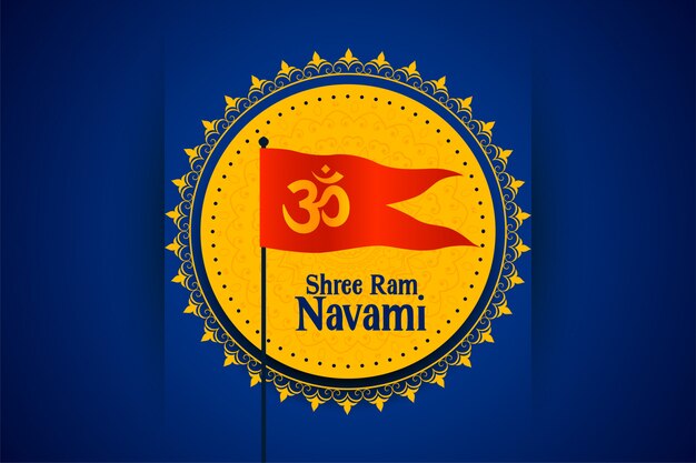 Shree Ram Navami Festival Karte mit Om Symbol Flagge