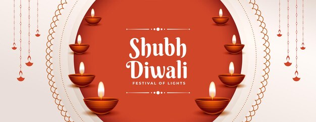 Shubh diwali festival banner mit diya dekorationsdesign