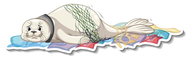 Siegel mit Plastikmüll auf weißem Hintergrund geklebt