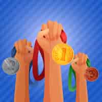 Kostenloser Vektor siegerhände, die medaillen halten