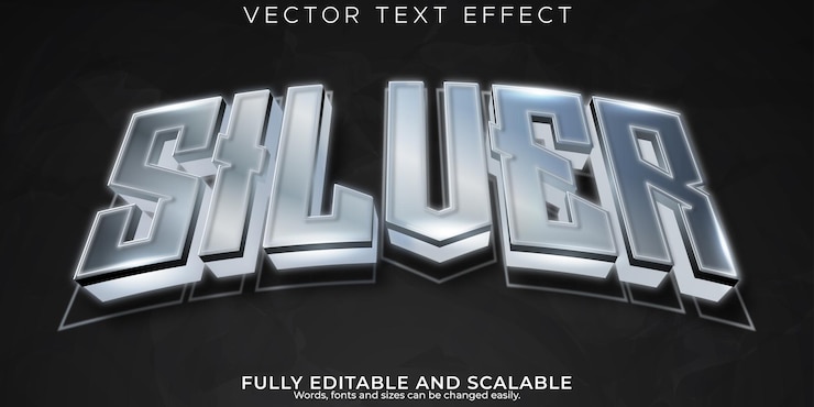 Kostenlose Vektor silberner metallischer texteffekt editierbarer glänzender und eleganter textstil
