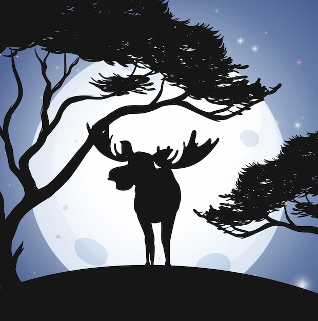 Kostenloser Vektor silhouette deer und wald szene