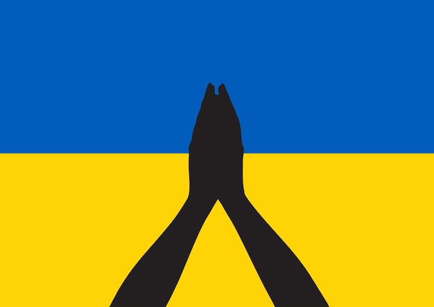 Silhouette der betenden hände auf der ukrainischen flagge