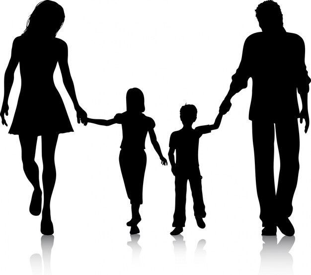 Silhouette einer Familie zu Fuß Hand in Hand