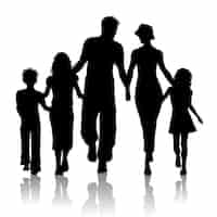 Kostenloser Vektor silhouette einer familie zusammen zu fuß