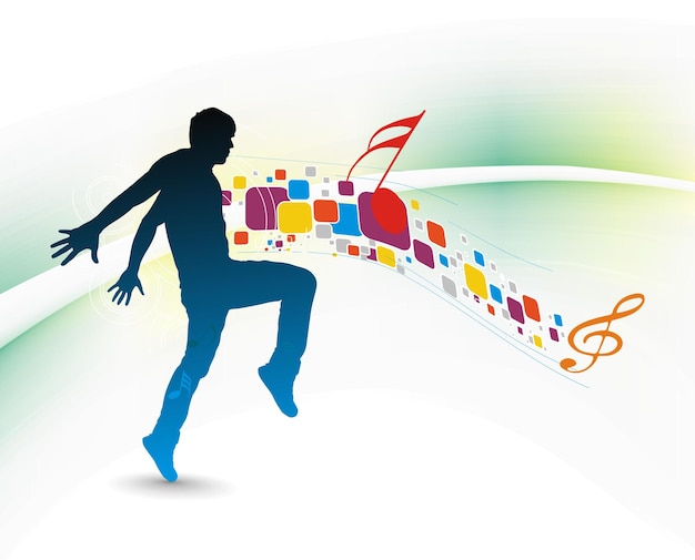 Silhouette eines jungen Mannes genießen Sie Musik mit Mosaik-Hintergrund-Vektor-Illustration