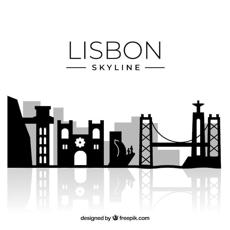 Kostenlose Vektor silhouette lissabon skyline hintergrund