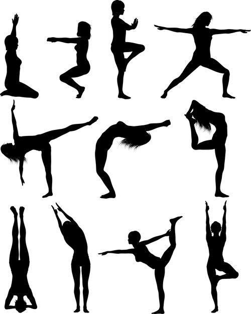 Silhouette von Frauen in verschiedenen Yoga-Posen