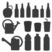 Kostenloser Vektor silhouetten von flaschen und gießkanne