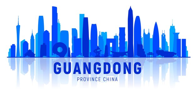 Silhouettenvektorillustration der Skyline der Stadt Dongguan China auf weißem Hintergrund. Geschäftsreise- und Tourismuskonzept mit modernen Gebäuden. Bild für Präsentation, Banner, Website.