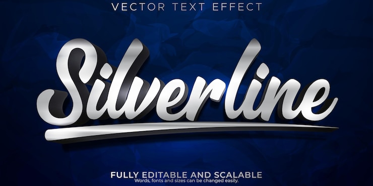 Kostenlose Vektor silverline metallic-texteffekt editierbarer glänzender und eleganter textstilx9