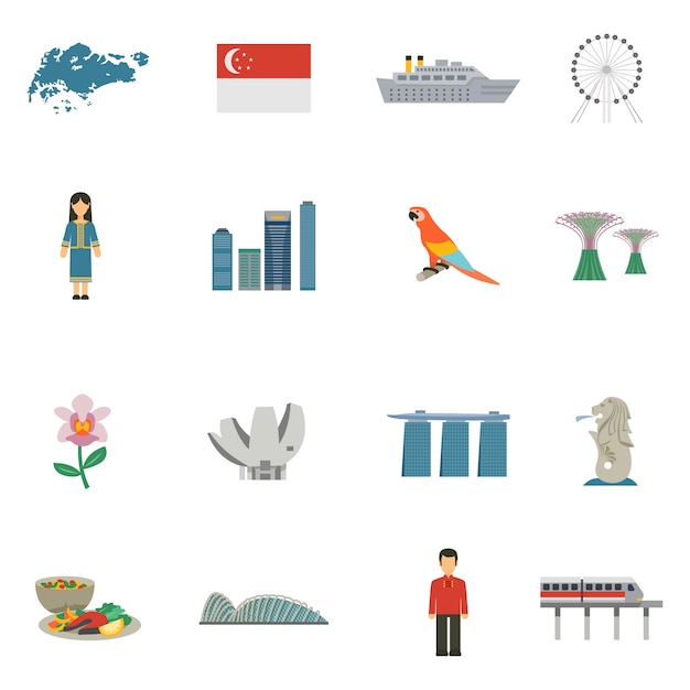 Singapur kultur flache icons set