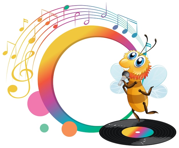 Singer bee cartoon-figur mit leerem banner