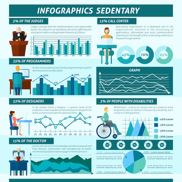 Kostenloser Vektor sitzende infografiken set