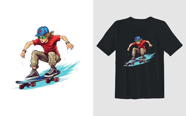 Kostenloser Vektor skateboard-cartoon-vektorillustration skateboard-t-shirt-design