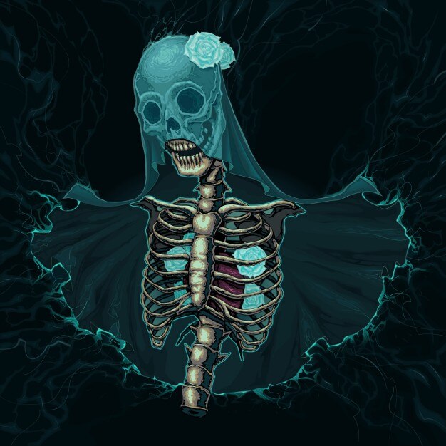 Skelett mit Schleier und weißen Rosen Vector horror