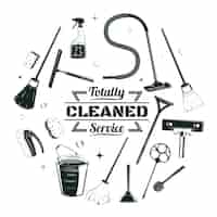 Kostenloser Vektor sketch cleaning service elements rundes konzept