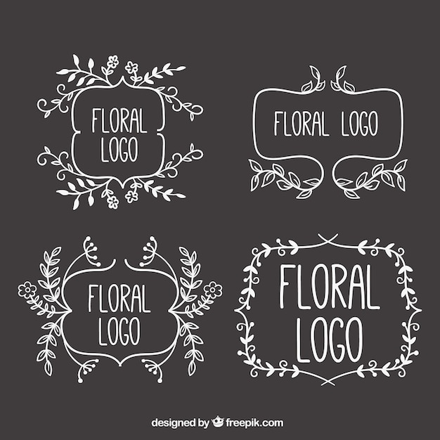 Kostenloser Vektor sketchy floral logos auf tafel