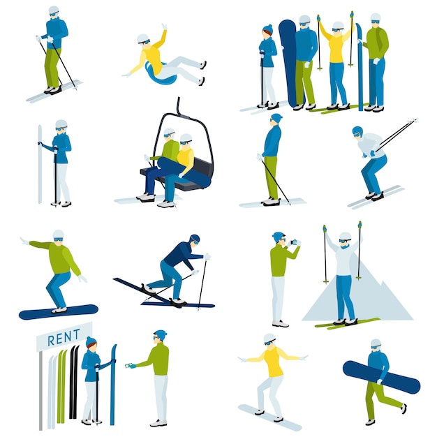 Ski resort menschen icons set