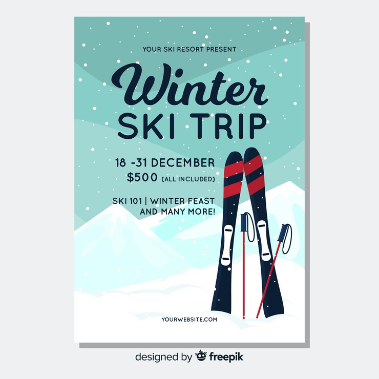Kostenlose Vektor ski-trip-flyer-vorlage