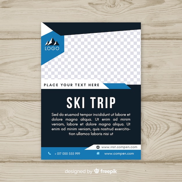 Kostenloser Vektor ski-trip-flyer-vorlage