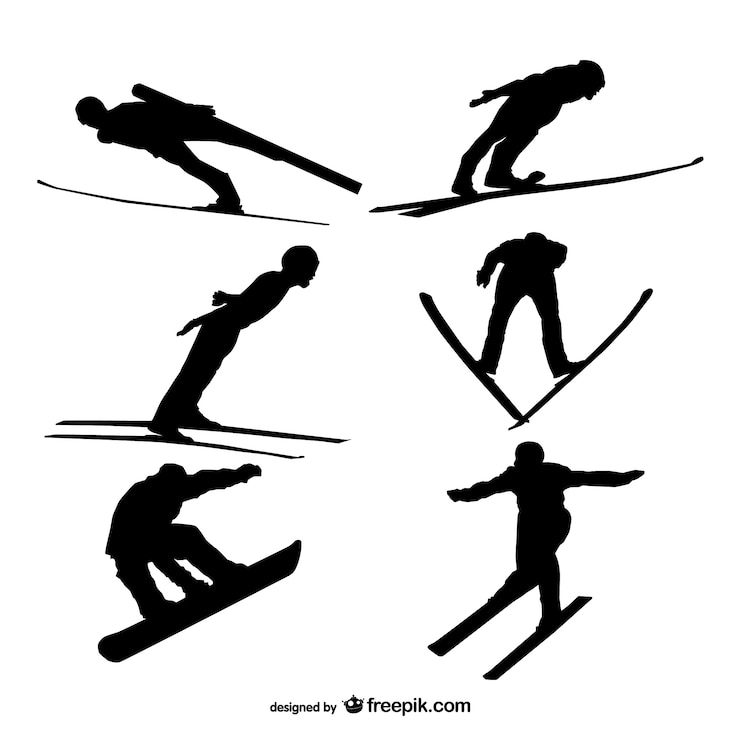 Kostenlose Vektor skifahren silhouetten