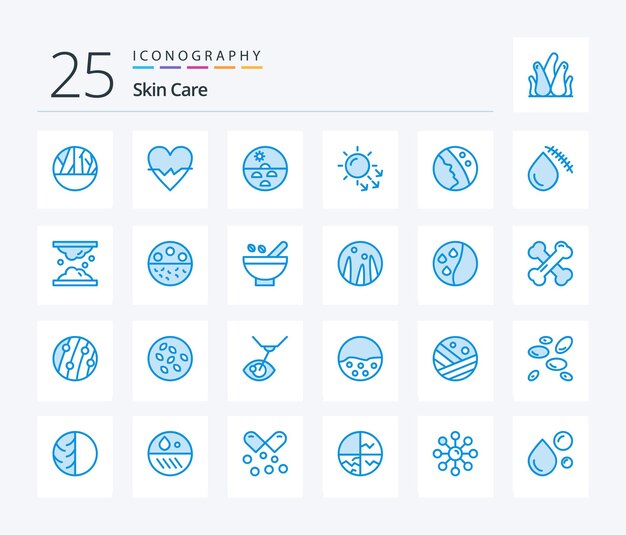 Skin 25 Blue Color Icon Pack einschließlich blutender Haut Dermatologie trockene Haut Haut