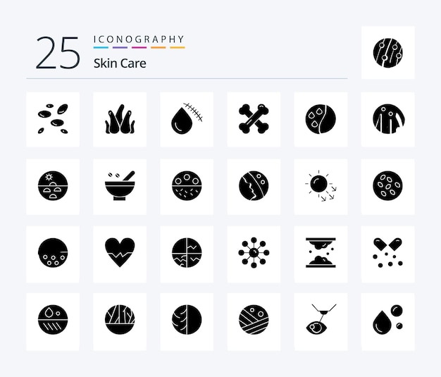 Skin 25 Solid Glyph Icon Pack, einschließlich Haarpflege, gesunde Knochen, blutende Kalziumwunde