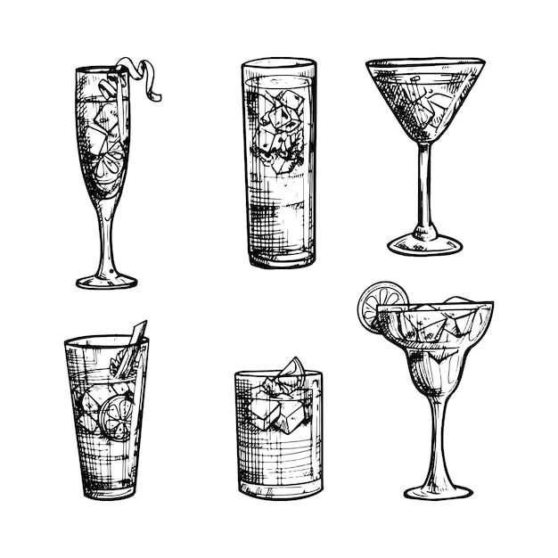 Skizzen der handgezeichneten Cocktailkollektion