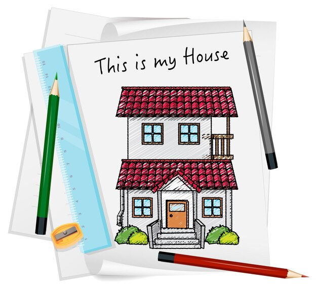 Skizzieren Sie kleines Haus auf Papier isoliert