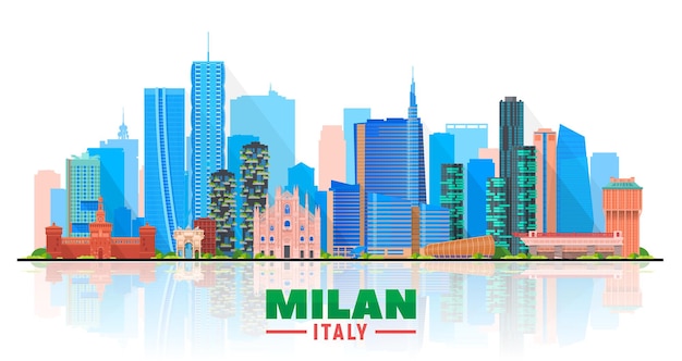 Skyline Mailands Italien mit Panorama im weißen Hintergrund. Vektor-Illustration. Geschäftsreise- und Tourismuskonzept mit modernen Gebäuden. Bild für Banner oder Website.