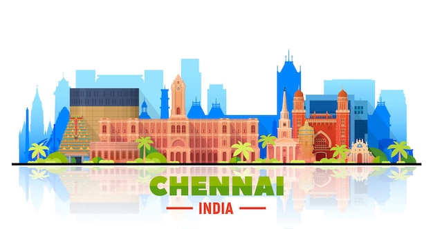 Skyline von Chennai Indien mit Panorama auf weißem Hintergrund Vektorillustration Geschäftsreise- und Tourismuskonzept mit modernen Gebäuden Bild für Präsentationsbanner, Plakat und Website