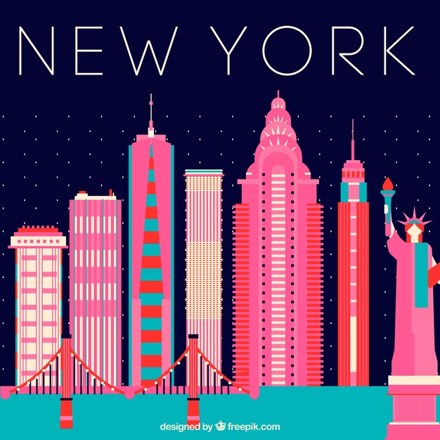Skyline von New York mit rosa Gebäuden