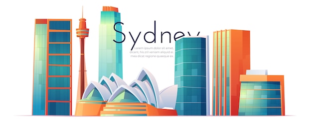 Kostenloser Vektor skyline von sydney, australien mit opernhaus