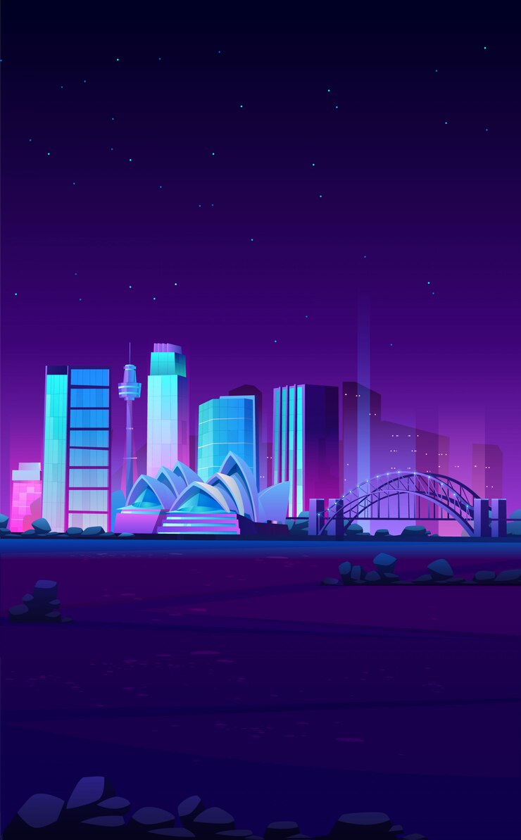 Kostenlose Vektor skyline von sydney, australien mit opernhausbanner