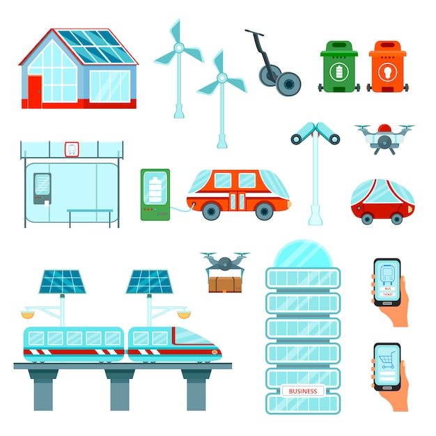 Smart city flache icons set