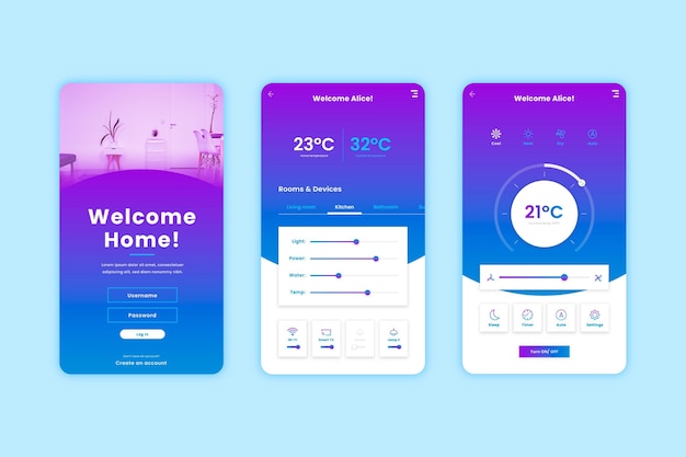 Kostenloser Vektor smart home app-bildschirme