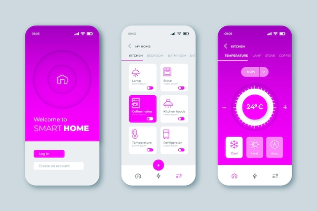 Kostenloser Vektor smart home app-oberfläche