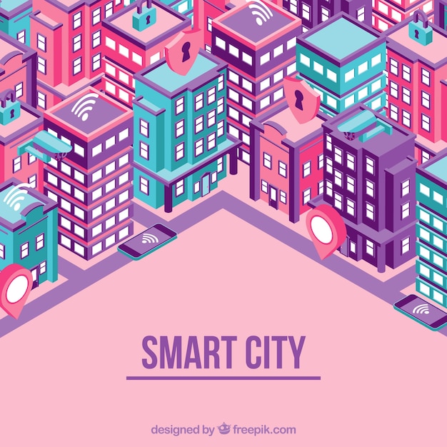 Smart Stadt Hintergrund mit Wolkenkratzern in isometrischen Stil