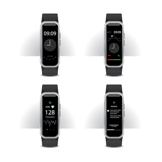 Kostenloser Vektor smart watch mit digital display set illustration