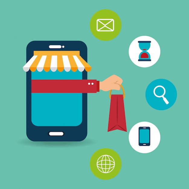 Smartphone mit e-commerce-symbolen