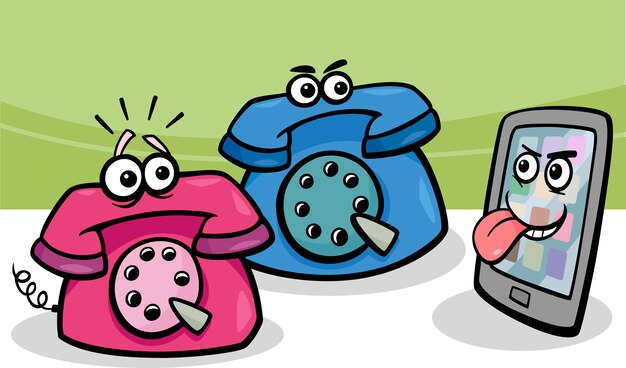 Smartphone Mit Retro Handys Cartoon Premium Vektor