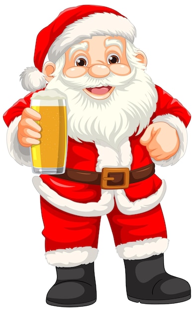 Kostenloser Vektor smiley-weihnachtsmann-cartoon-figur mit einem pint bier