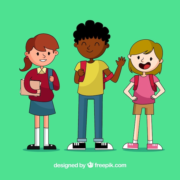 Smileyjunge und Gir, die zur Schule gehen