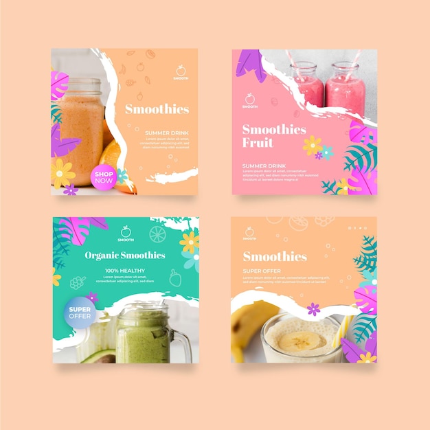 Kostenloser Vektor smoothies bar instagram beiträge