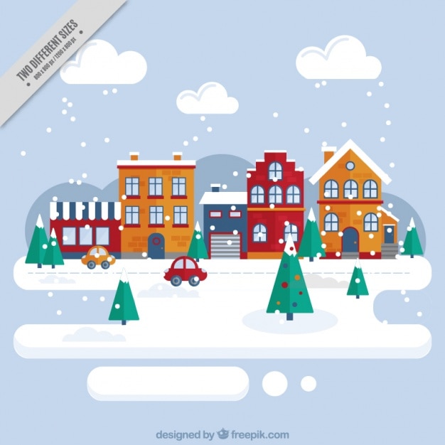 Snowy stadtlandschaft hintergrund in flaches design