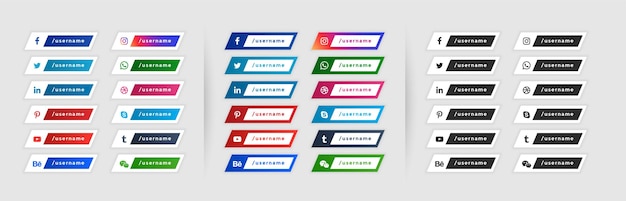 Kostenloser Vektor social media-banner im unteren drittel in drei stilen