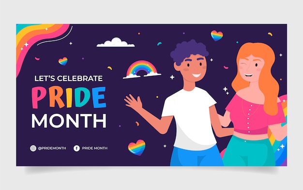 Social-Media-Beitragsvorlage für flachen Pride-Monat
